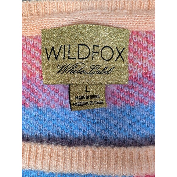 WILDFOX White Label Sweater Aztec Pink Blue Round Neck Size Large Distressed - Picture 3 of 9